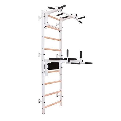 BenchK 732W white wall bars with convertible pull-up bar and dip station