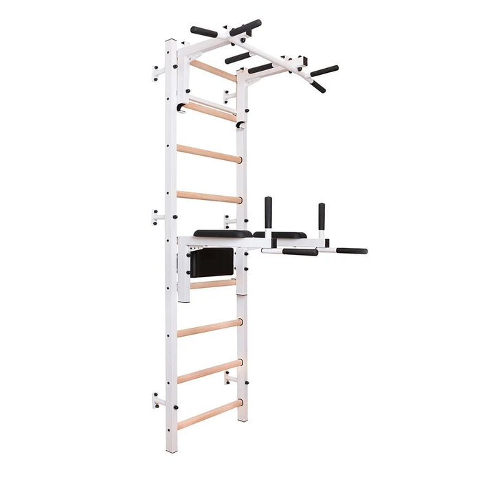 BenchK 732W white wall bars with convertible pull-up bar and dip station