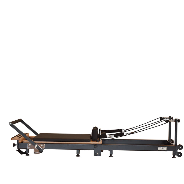 Portable Pilates reformer with adjustable footbar and ergonomic carriage