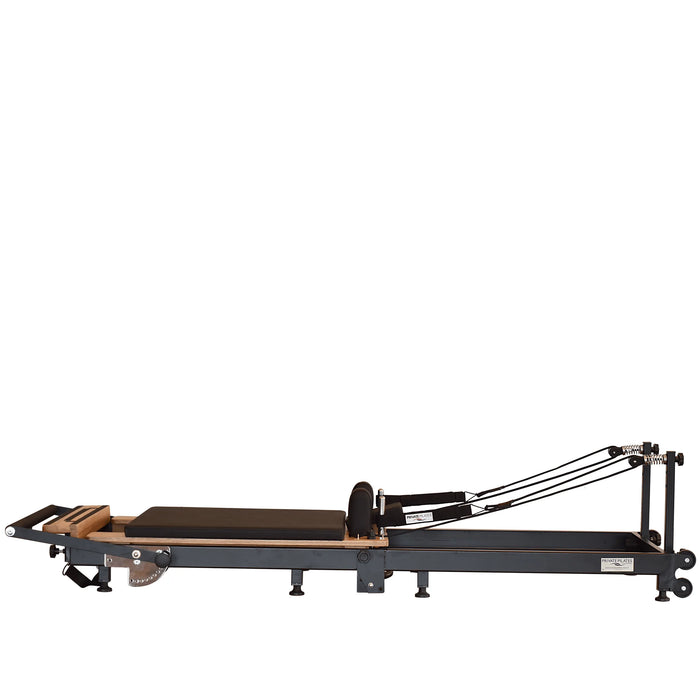 Portable Pilates reformer with adjustable footbar and ergonomic carriage