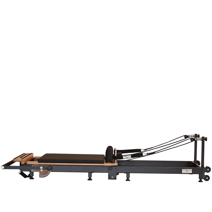 Portable Pilates reformer with adjustable footbar and ergonomic carriage