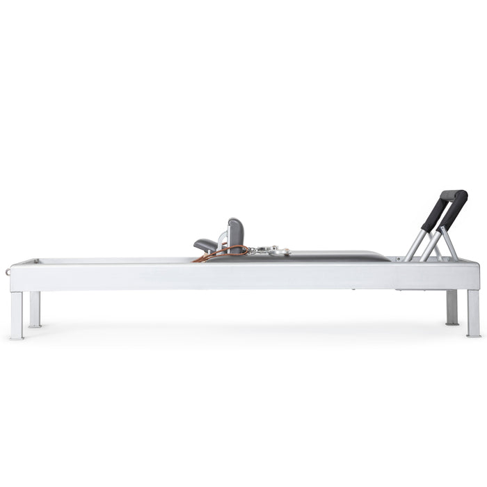 Elina Pilates Classic Reformer Bundle - angled view showing reformer frame, ropes, and pulley system