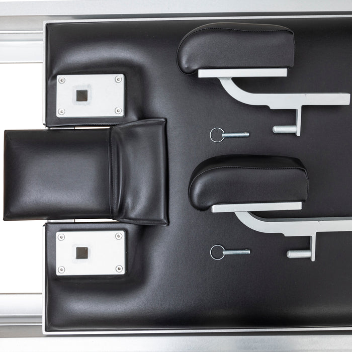 Elina Pilates Classic Reformer with Tower - angled view of reformer showing spring and carriage system