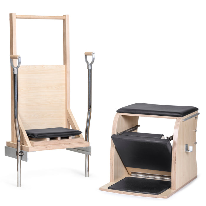 Elina Pilates Combination Wunda Electric Chair - in-use shot demonstrating exercise position on the chair