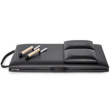 Elina Pilates Folding Mat with Handles - angled view showing mat thickness and handle placement
