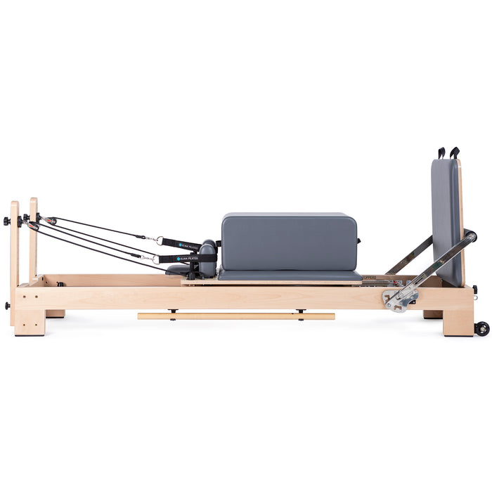 Elina Pilates Lignum Reformer Bundle - overhead view showing carriage, footbar, and spring system layout