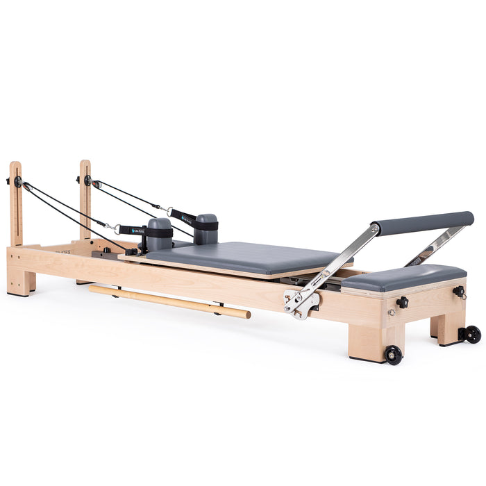 Elina Pilates Lignum Reformer Bundle - front view of complete wood grain reformer bundle package