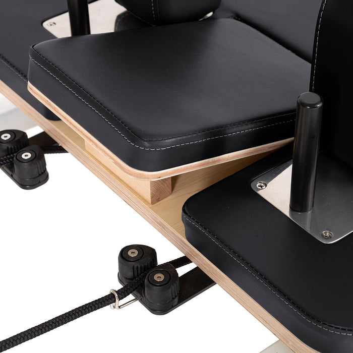 Elina Pilates Lignum Reformer with Tower - rear view showing tower attachment and full reformer length