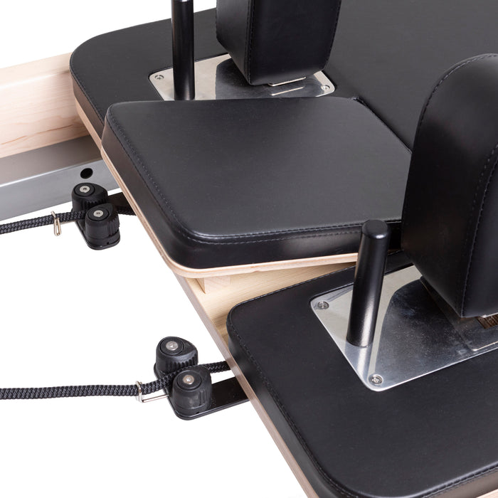 Elina Pilates Master Instructor Reformer Bundle - detail of footbar adjustment mechanism and non-slip grip surface