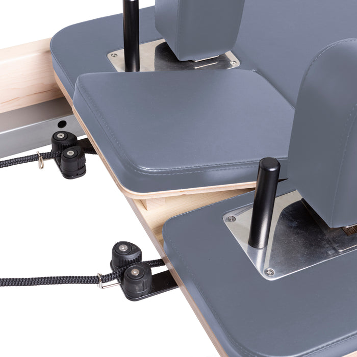 Elina Pilates Master Instructor Reformer Bundle - full reformer with jump board accessory attached to footbar end