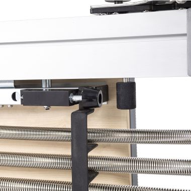 Elina Pilates Master Instructor Reformer with Tower Bundle - front end view showing footbar positions and spring tension settings