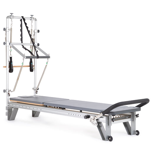 Elina Pilates Mentor Reformer With Tower - front view of complete reformer with integrated tower system