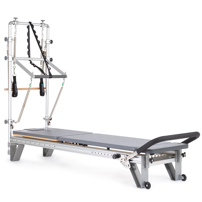 Elina Pilates Mentor Reformer With Tower - front view of complete reformer with integrated tower system