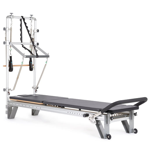 Elina Pilates Mentor Reformer With Tower - side view showing tower height and reformer carriage system