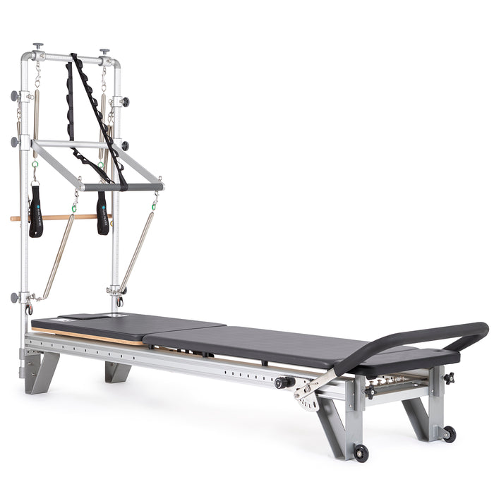 Elina Pilates Mentor Reformer With Tower - side view showing tower height and reformer carriage system