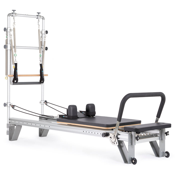 Elina Pilates Mentor Reformer With Tower - close-up detail of reformer carriage and rope system