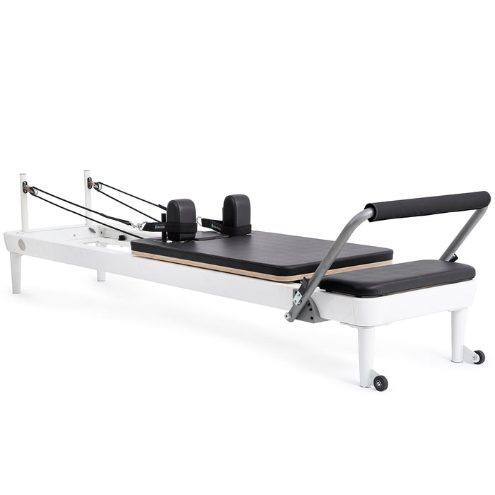 Elina Pilates Nubium Reformer Bundle - overhead view showing carriage, headrest, and spring setup