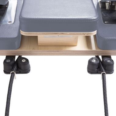 Elina Pilates Master Instructor Fisio Reformer with Tower - angled view showing tower attachment and reformer dimensions