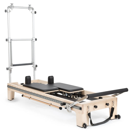 Elina Pilates Twin Reformer - side profile view showing both carriages and shared spring system