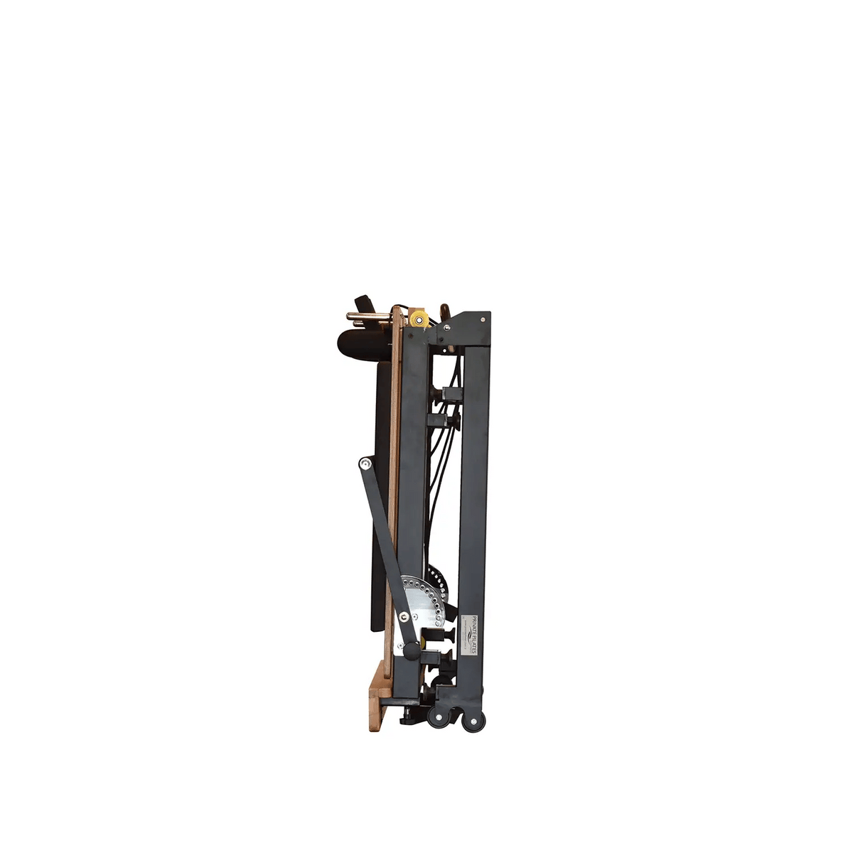 Private Pilates Premium Foldable Metal Pilates Reformer Bundle - full view of foldable reformer in open position with accessories