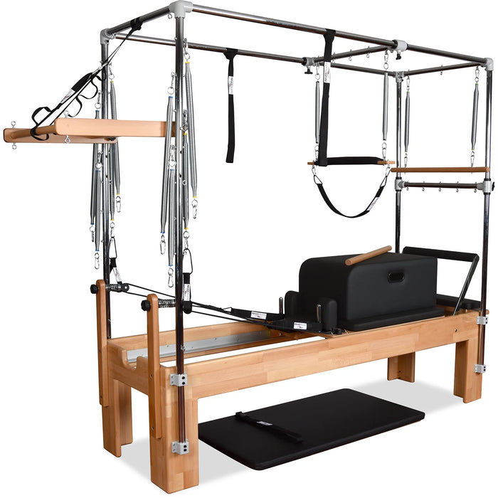 Full Pilates Cadillac Reformer with trapeze, push-through bar, and springs


