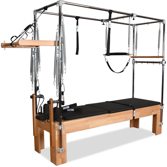 Full Pilates Cadillac Reformer with trapeze, push-through bar, and springs

