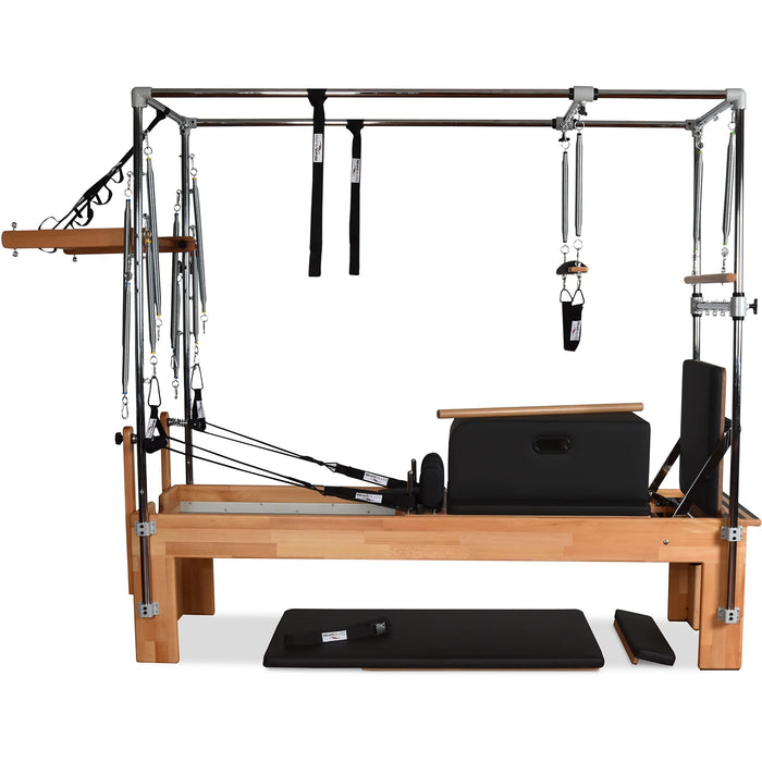 Full Pilates Cadillac Reformer with trapeze, push-through bar, and springs

