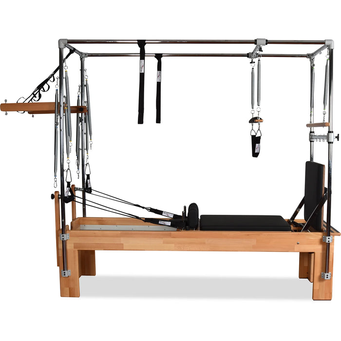 Close-up of Cadillac Reformer footbar and carriage system

