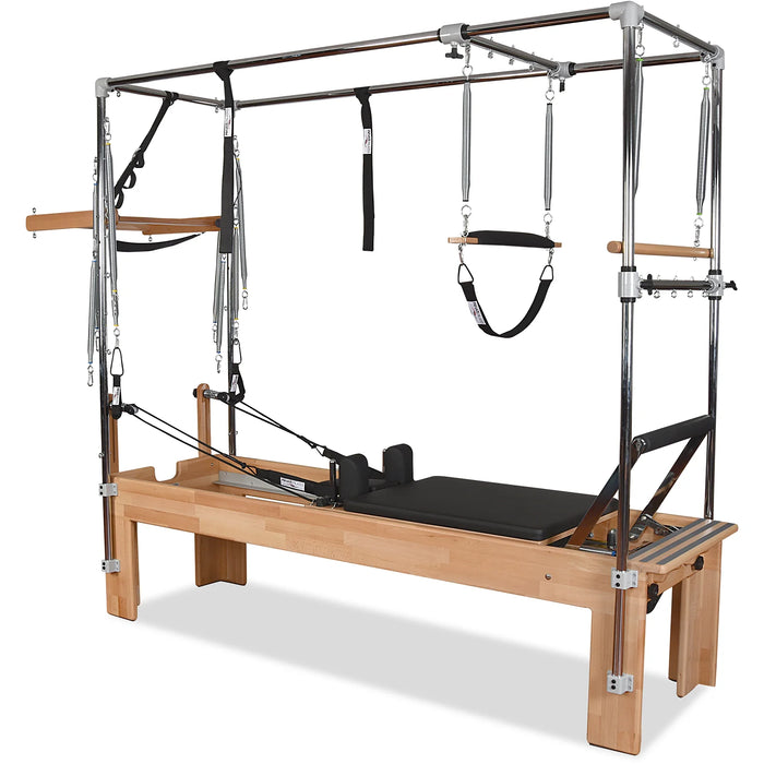 Full Pilates Cadillac Reformer with trapeze, push-through bar, and springs


