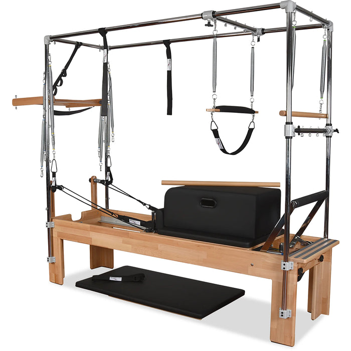 Close-up of Cadillac Reformer footbar and carriage system


