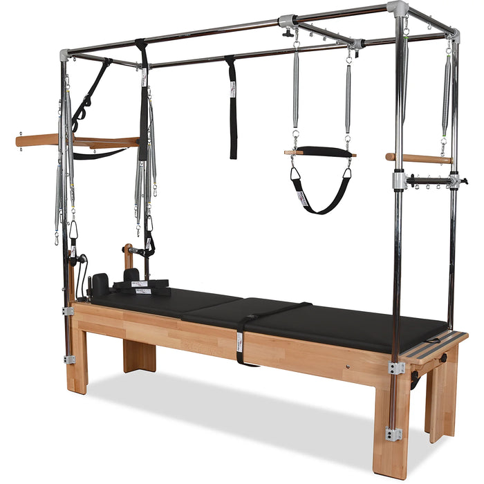 Full Pilates Cadillac Reformer with trapeze, push-through bar, and springs

