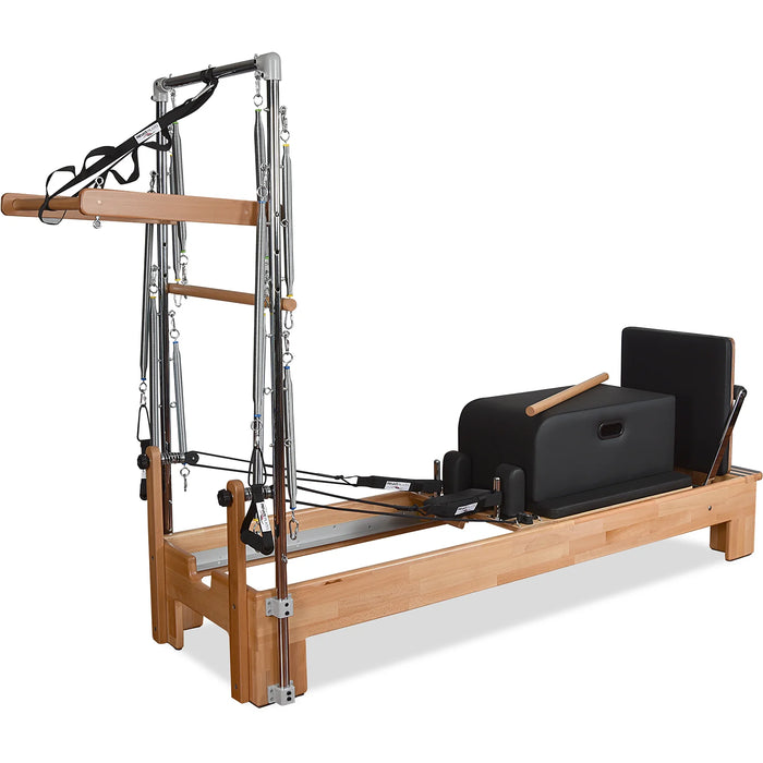 Studio-grade Pilates equipment with push-through bar and jump board