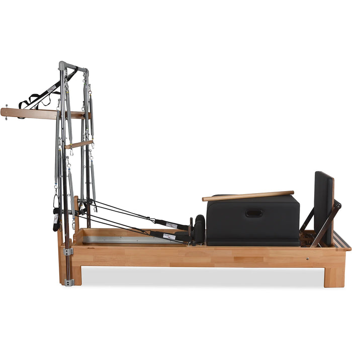 Beechwood Pilates reformer frame with ergonomic shoulder rests
