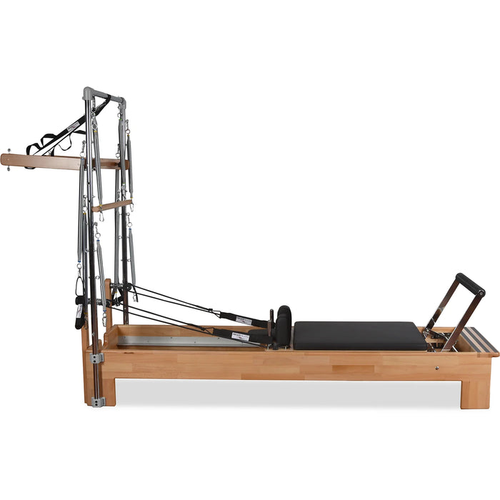 Beechwood Pilates reformer frame with ergonomic shoulder rests