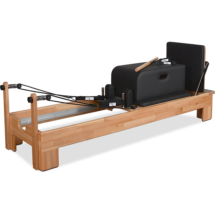 Studio-grade Pilates reformer with ergonomic carriage and footbar

