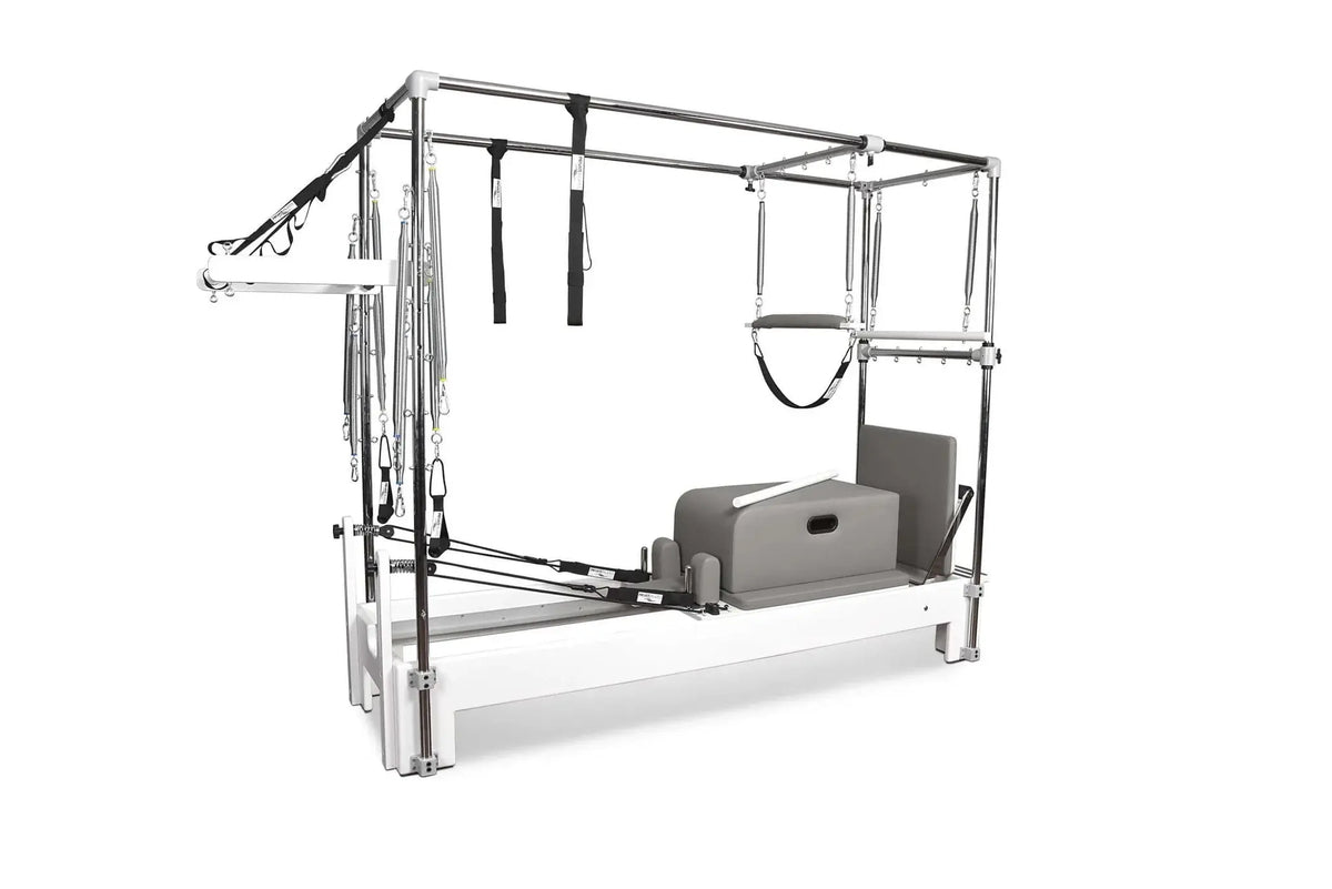 Private Pilates Cadillac Reformer Combo with beechwood frame and chrome steel


