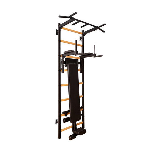 BenchK 223B black wall bars with fixed pull-up bar, dip station and bench