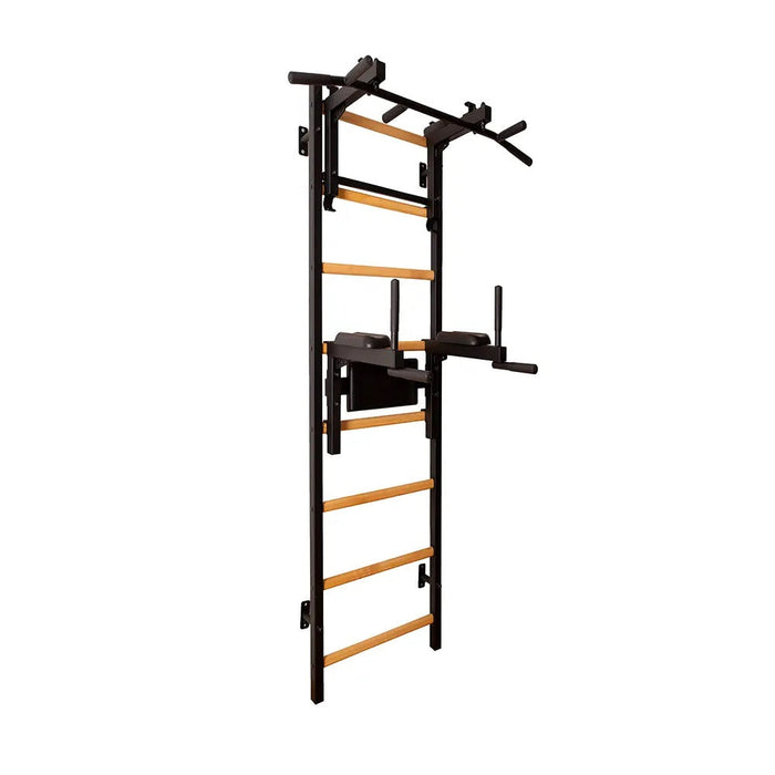 BenchK 232B black wall bars with convertible pull-up bar and dip station