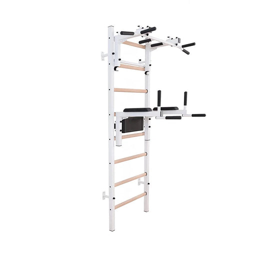 BenchK 232W white wall bars with convertible pull-up bar and dip station