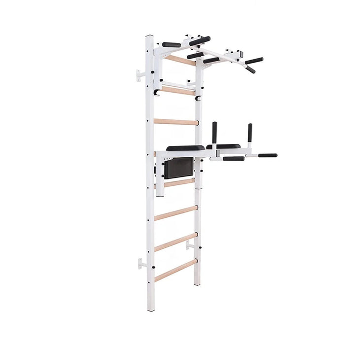BenchK 232W white wall bars with convertible pull-up bar and dip station