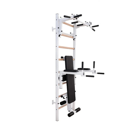 BenchK 233W white wall bars with pull-up bar, dip station and bench