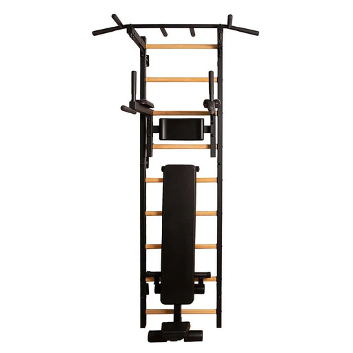 BenchK 723B black wall bars with fixed pull-up bar, dip station and bench
