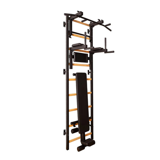 BenchK 733B black wall bars with convertible pull-up bar, dip station and workout bench