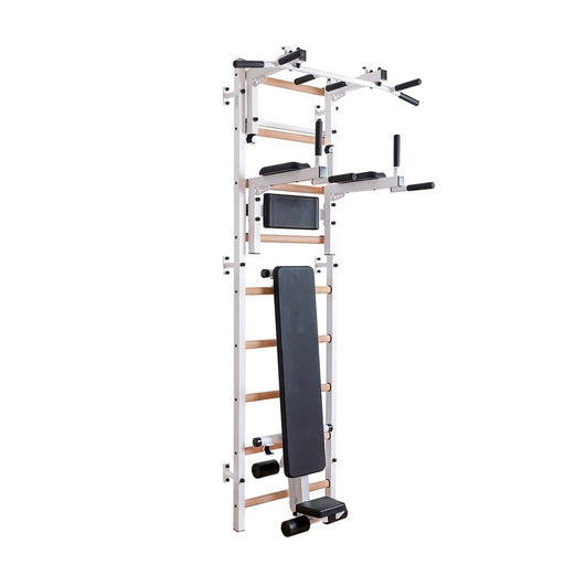 BenchK 733W white wall bars with convertible pull-up bar, dip station and workout bench