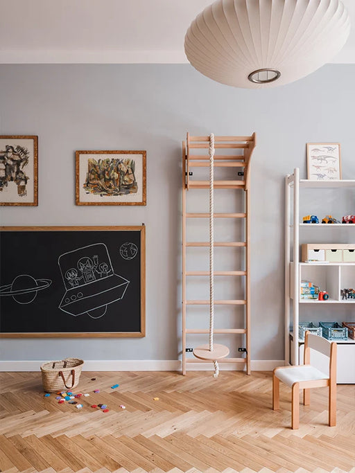 BenchK 111 + A204 natural beech wall bars for a kids room