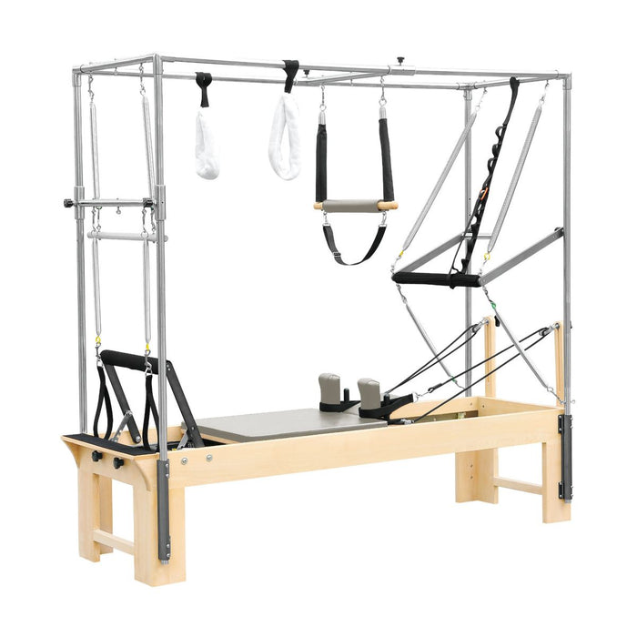 Elina Pilates Cadillac Reformer product view shown for Mocha selection; upholstery color shown by swatch