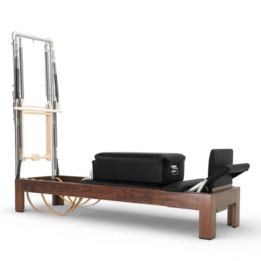 Elina Pilates 86-inch dark wood Classic Reformer with Tower, Black upholstery