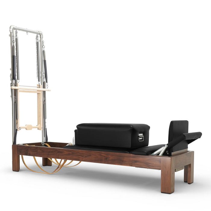 Elina Pilates 86-inch dark wood Classic Reformer with Tower, Black upholstery