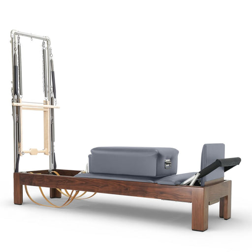 Elina Pilates 86-inch dark wood Classic Reformer with Tower, Grey upholstery