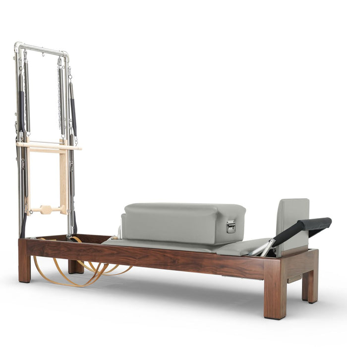 Elina Pilates 86-inch dark wood Classic Reformer with Tower, Iceberg upholstery